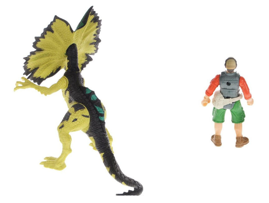 Набор: Дилофозавр и охотник со снаряжением