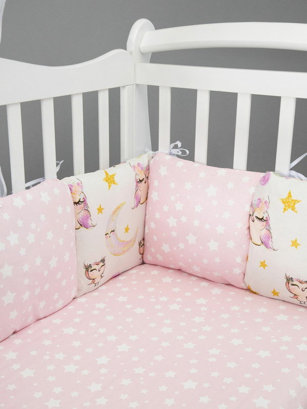 Комплект AmaroBaby Premium в кроватку 18 предметов (6+12 подушек-бортиков) Сонные Совушки, белый, розовый