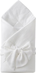 Одеяло-конверт на выписку Муслин №2 KiDi kids с бантом на резинке, 90х90 см, молоко