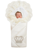 Конверт-одеяло на выписку Luxury Baby Империя молочный с молочным кружевом и большой короной на липучке, айвори
