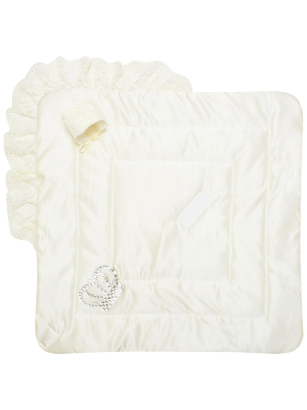 Конверт-одеяло на выписку Luxury Baby Империя молочный с молочным кружевом и большой короной на липучке, айвори