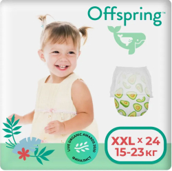 Трусики-подгузники Offspring, размер XXL,15-23 кг, 24 шт, расцветка Авокадо