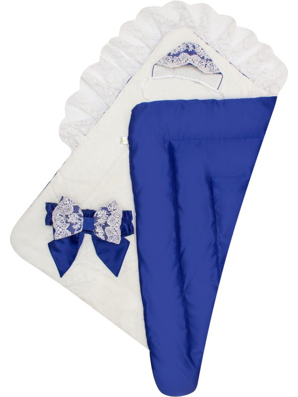 Летний конверт-одеяло на выписку Luxury Baby Неаполь синий с молочным кружевом
